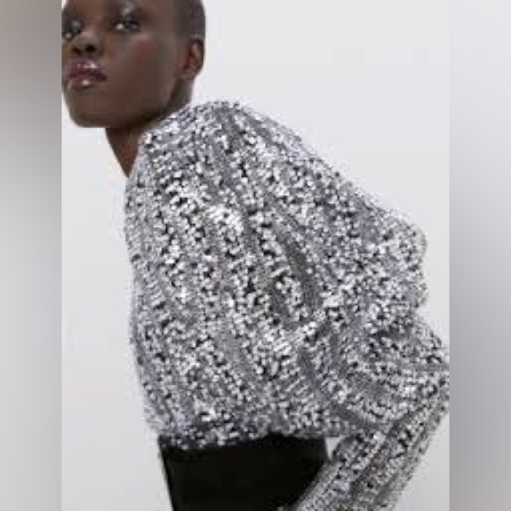 Zara White & Silver💎💎💎 Sequin Belted Mini Dress - Sz Large - NWT SALE - Picture 3 of 11